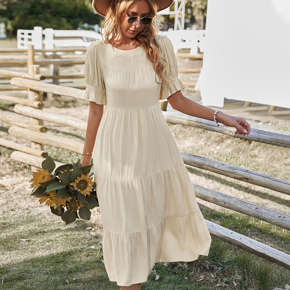 Damen Midikleid mit Rüschendetails und fließendem Schnitt EB
