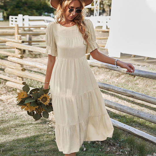 Damen Midikleid mit Rüschendetails und fließendem Schnitt EB