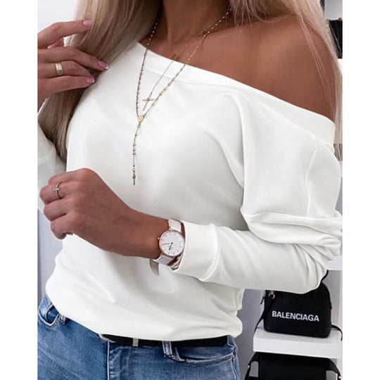 Damen Off-Shoulder Freizeit Pullover Top EB