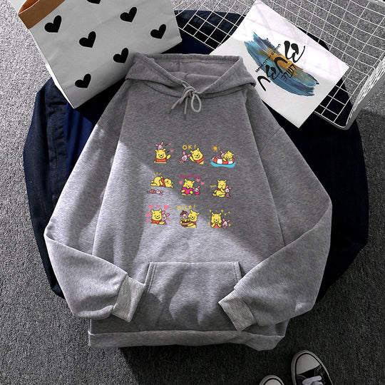 Damen nan Kapuzenpullover mit mehrfachem Comic-Emote-Print, oversized Schnitt und weichem Innenfutter EB