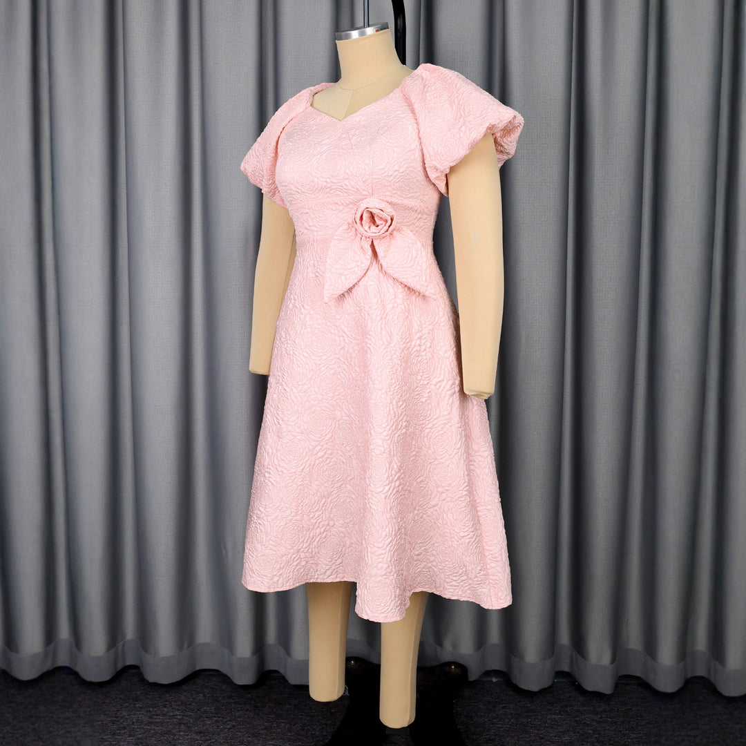 Damen Kleid mit voluminösen Puffärmeln und eleganter Schleifenapplikation EB