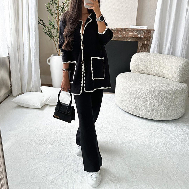 Damen modischer Cardigan-Anzug mit Kontrastnähten EB