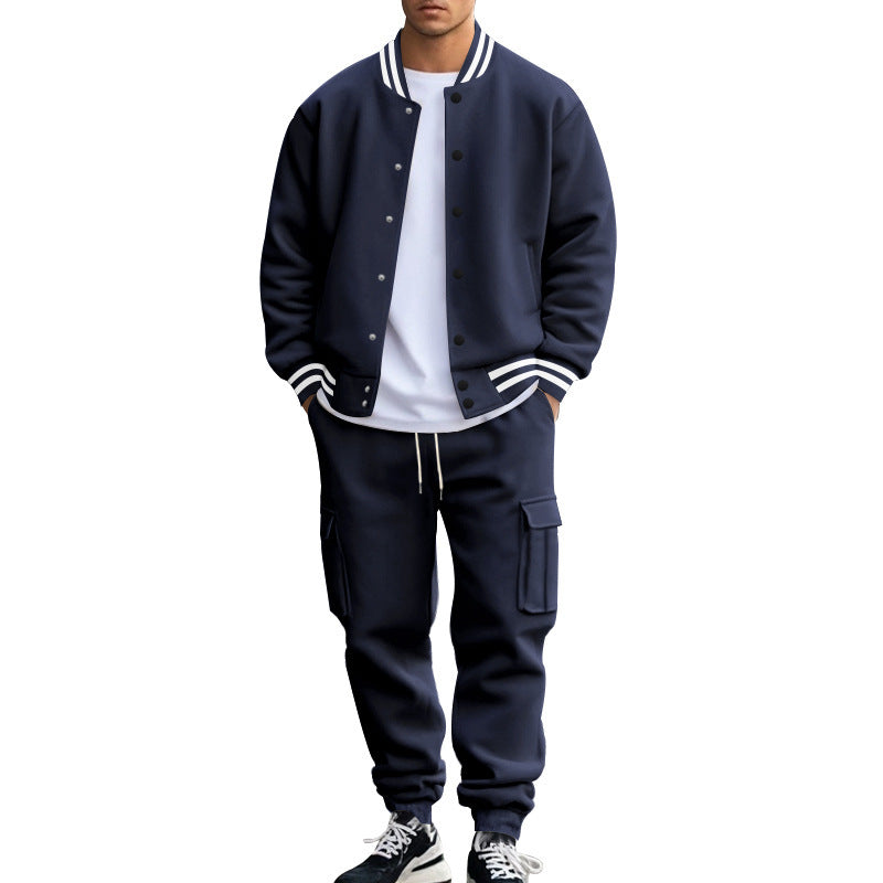 Herren nan College-Bomberjacke mit kontrastbündchen und Cargo-Jogginghose Set EB