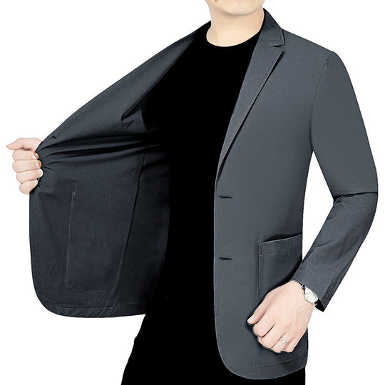 Herren legerer elastischer Sommerblazer mit dreiviertelärmeln und schlanker Passform EB