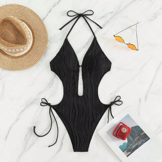 Damen Einteiler Badeanzug mit raffiniertem Cut-Out und eleganten Schnürdetails EB