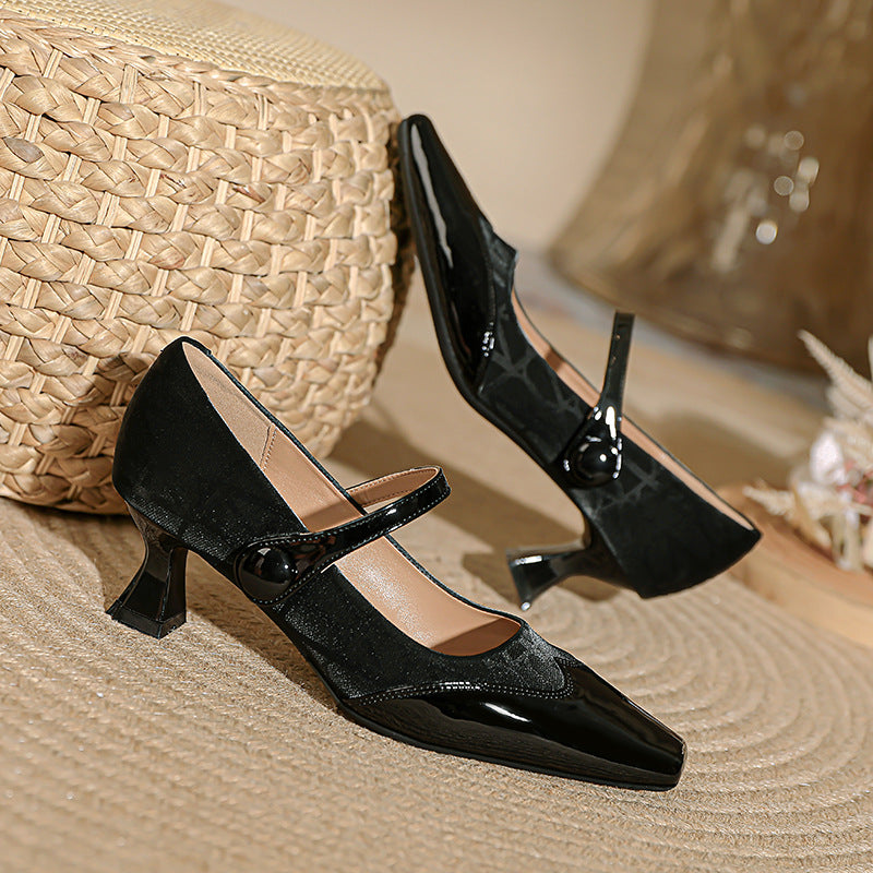 Damen elegante Mary Jane Pumps mit komfortablem Blockabsatz und verstellbarem Riemen EB
