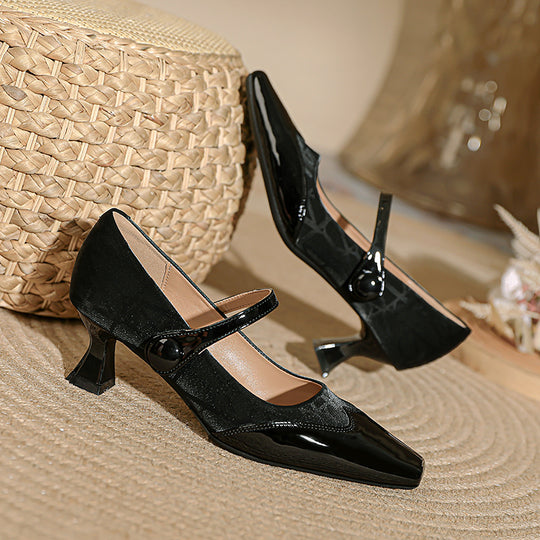 Damen elegante Mary Jane Pumps mit komfortablem Blockabsatz und verstellbarem Riemen EB