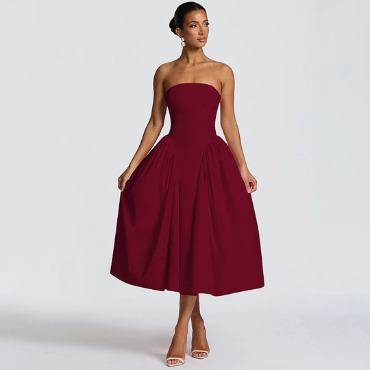 Damen Maxikleid mit schulterfreiem Design und fließendem Schnitt EB