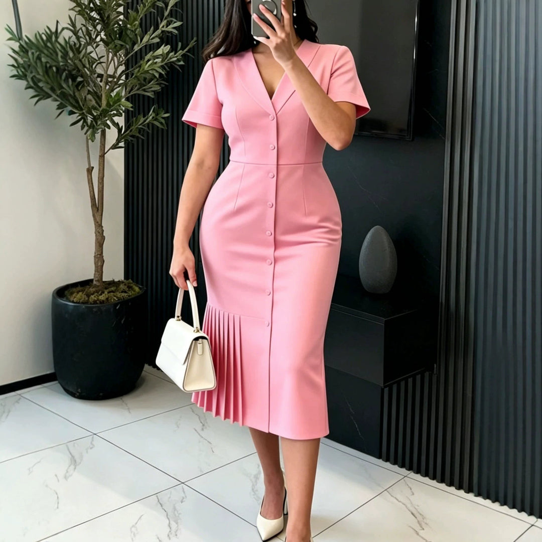 Damen figurumspielendes Midi-Kleid mit plissierten Details EB