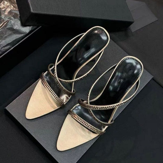 Damen elegante Absatzsandalen mit modischem Riemendesign und funkelnden Strassakzenten EB