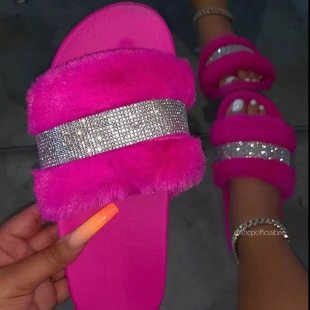 Damen Glamouröse Hausschuhe mit funkelnden Strass-Applikationen EB