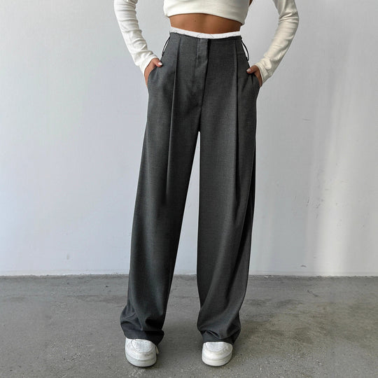 Damen Weite High-Waist Hose mit eleganten Besatzdetails EB