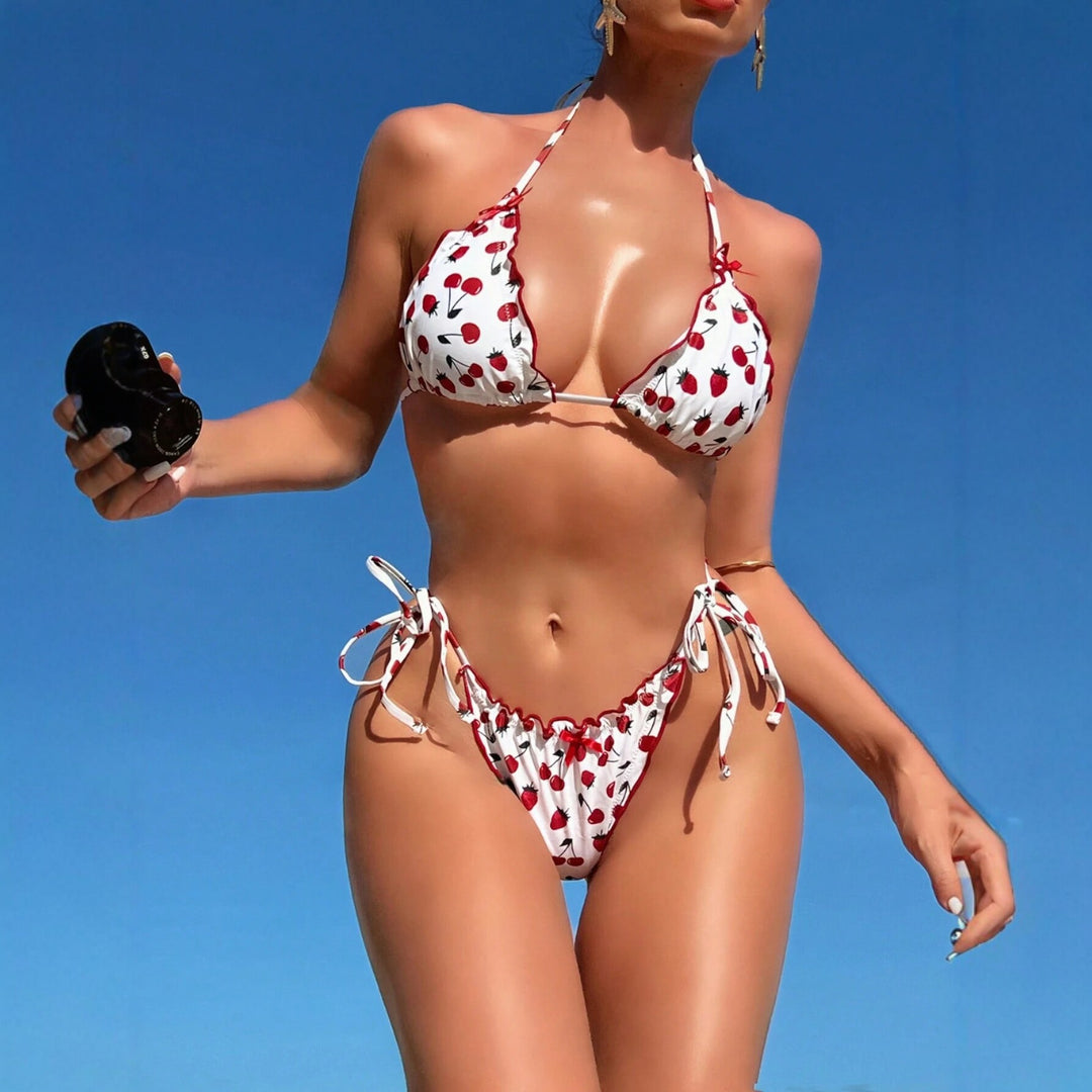 Damen Triangel-Bikini mit verspieltem Kirschmuster EB