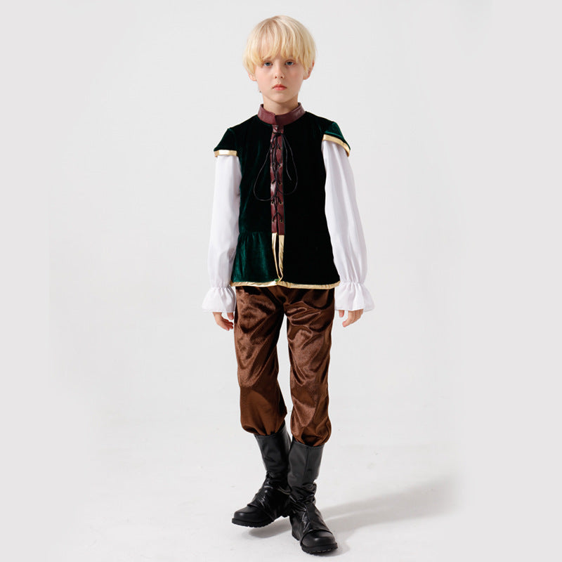 Unisex nan mittelalterliches Kinderkostüm Set mit Samtweste, geraffter Pluderhose und Renaissance-Details EB