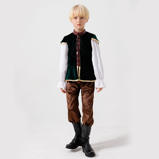 Unisex nan mittelalterliches Kinderkostüm Set mit Samtweste, geraffter Pluderhose und Renaissance-Details EB