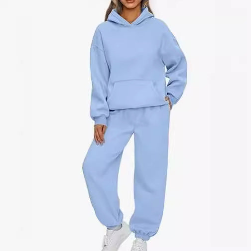 Damen nan Boxy-Hoodie und Palazzo-Jogger Set mit elastischem Knöchelbund EB