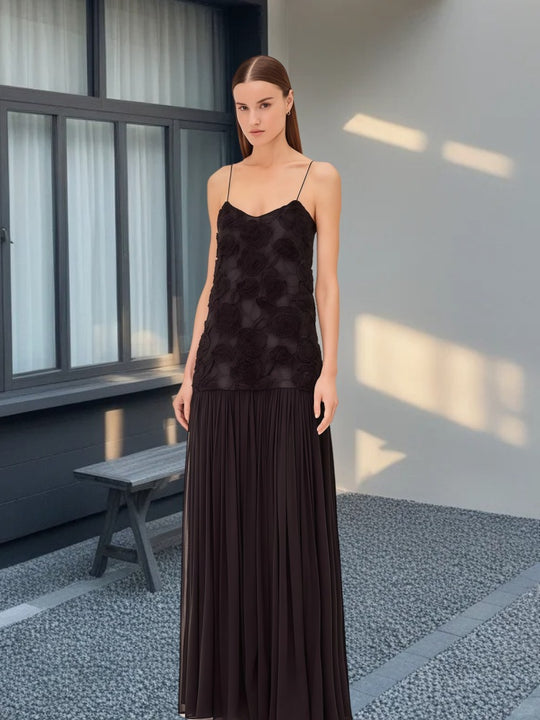 Damen Elegantes Abendkleid mit floralem Spitzenoberteil und schwingendem Rock EB