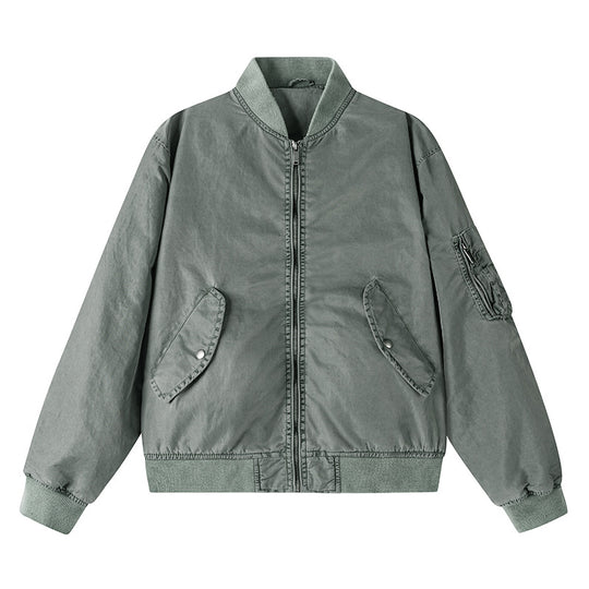Men's  vintage-washed relaxed bomber jacket with slanted snap-flap pockets and reinforced rib hem EB