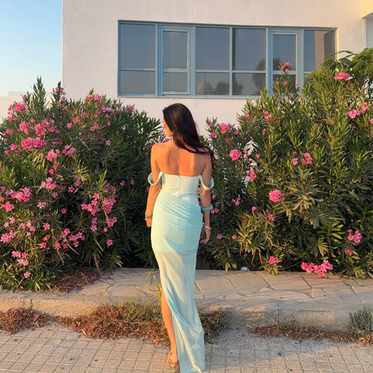 Damen Maxikleid mit elegantem Wickeldesign und verführerischem Schlitz EB