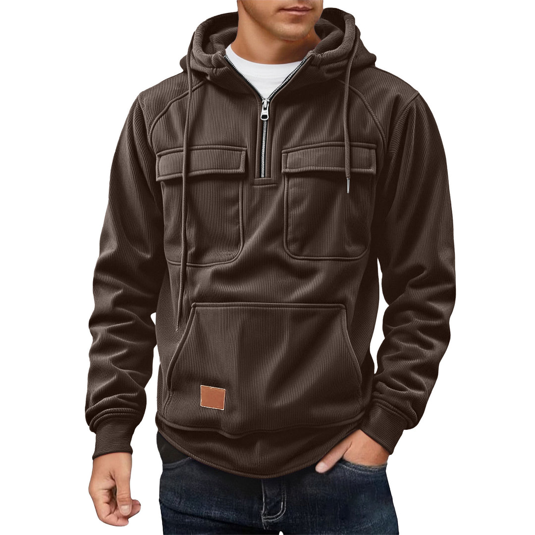 Herren Fleecepullover mit angezipptem Kragen und praktischen Taschen EB