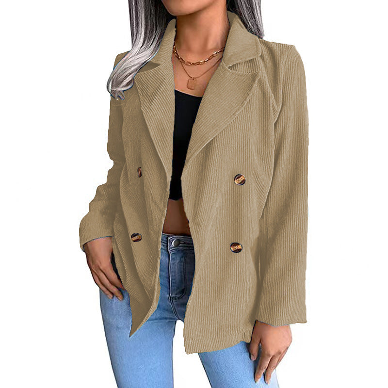 Damen modische Cordjacke mit doppelter Knopfleiste EB