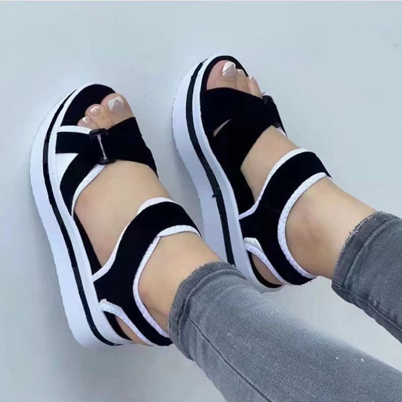 Damen  sportliche Keil-Sandalen mit verstellbaren Klettverschlüssen und gepolstertem Komfort-Fußbett EB