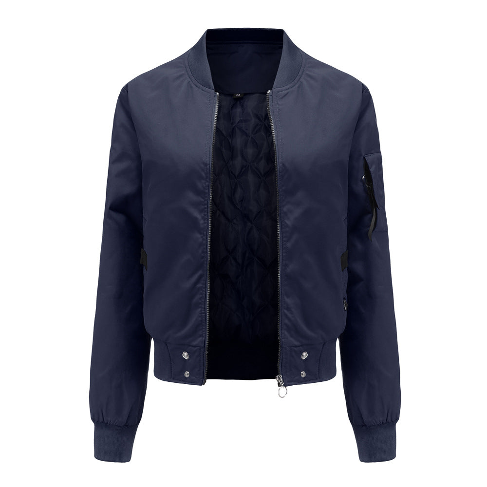 Damen nan leichte Bomberjacke mit Ringreißverschluss, Ärmel-Tasche und taillierter Silhouette EB