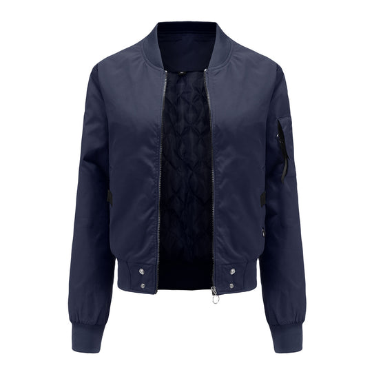 Damen nan leichte Bomberjacke mit Ringreißverschluss, Ärmel-Tasche und taillierter Silhouette EB