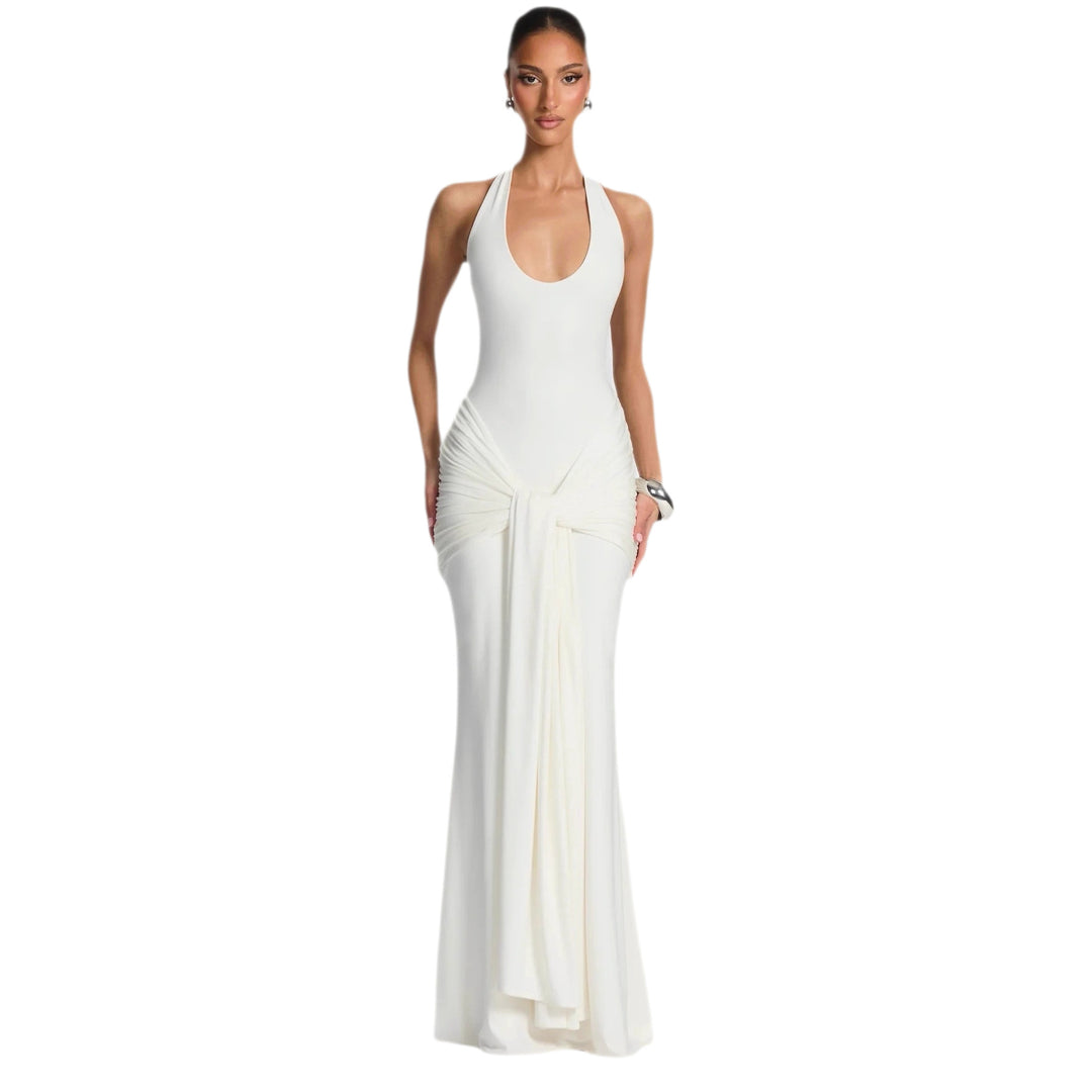 Damen Maxikleid mit elegantem Halterneck und raffinierten Drapierungen EB