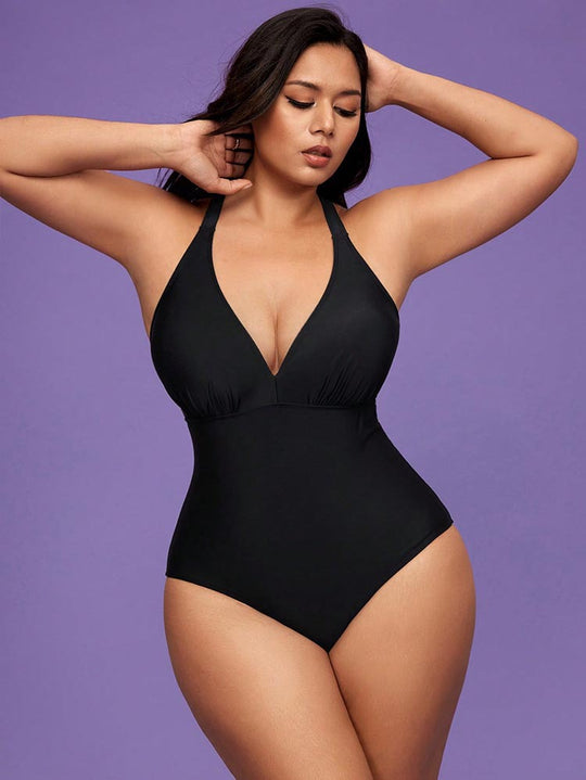 Damen eleganter Badeanzug mit tiefem V-Ausschnitt und figurformendem Schnitt EB