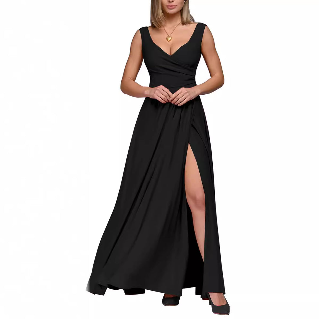 Damen Maxikleid mit elegantem Wickeldesign und seitlichem Schlitz EB