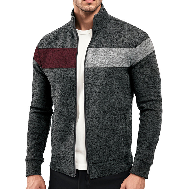 Herren sportlicher Stehkragenpullover mit kontrastierenden Farbbereichen und hochwertiger Baumwolle EB