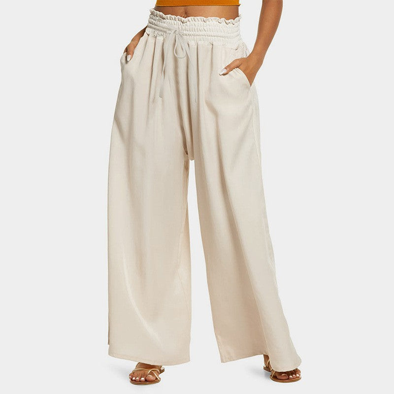 Damen Weite Sommerhose mit elastischem Bund und Raffungsdetails EB