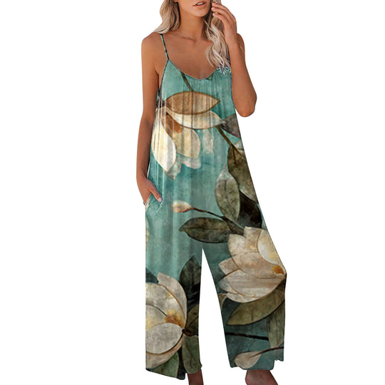 Damen Sommerlicher Overall mit floralem Design und praktischen Taschen EB