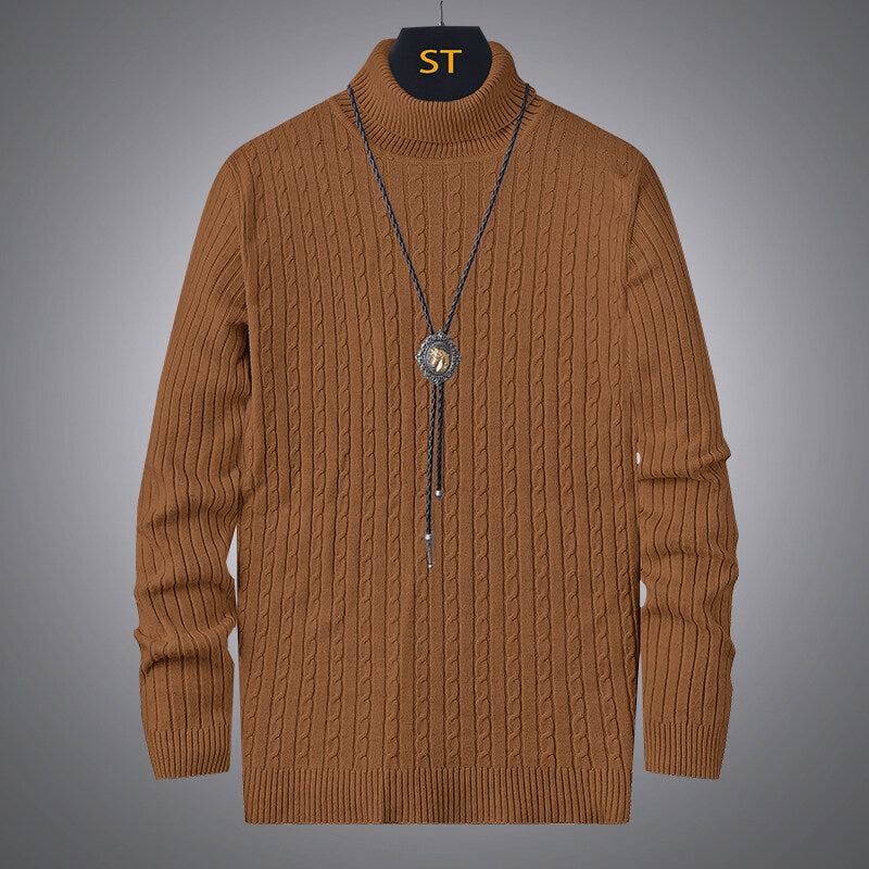 Herren Rollkragenpullover mit strukturiertem Zopfmuster EB