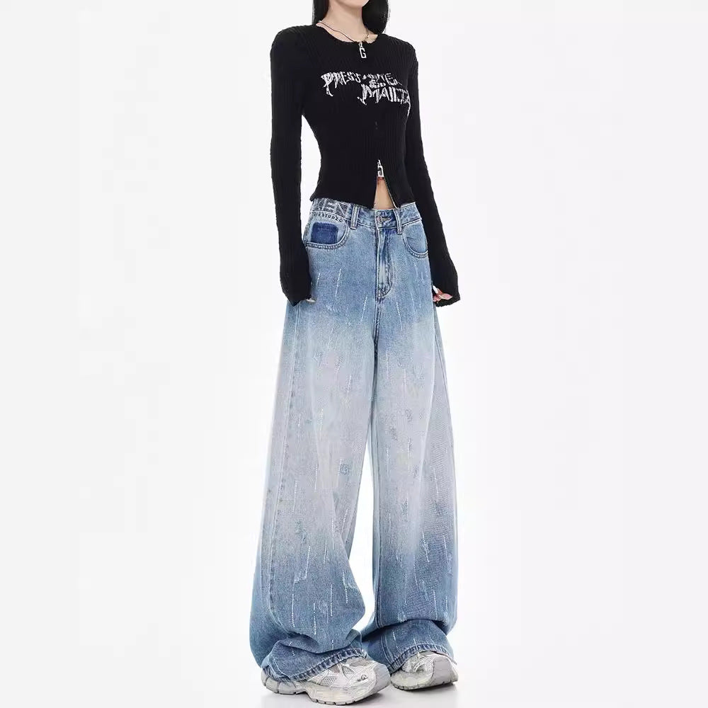 Damen Weit geschnittene Jeans mit hoch geschnittenem Bund und modischen Details EB