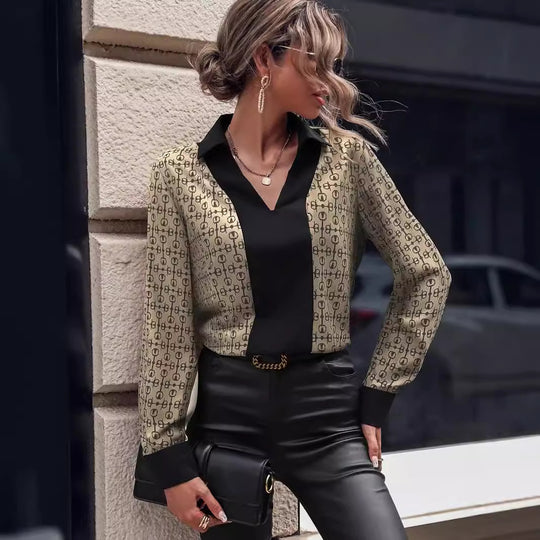Damen Bluse mit modernem Mustermix und elegantem V-Ausschnitt EB
