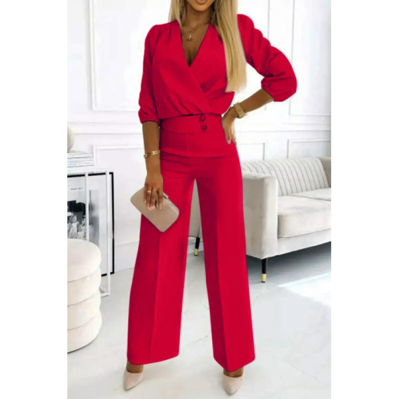 Damen elegantes Jumpsuit mit weiten Beinen EB