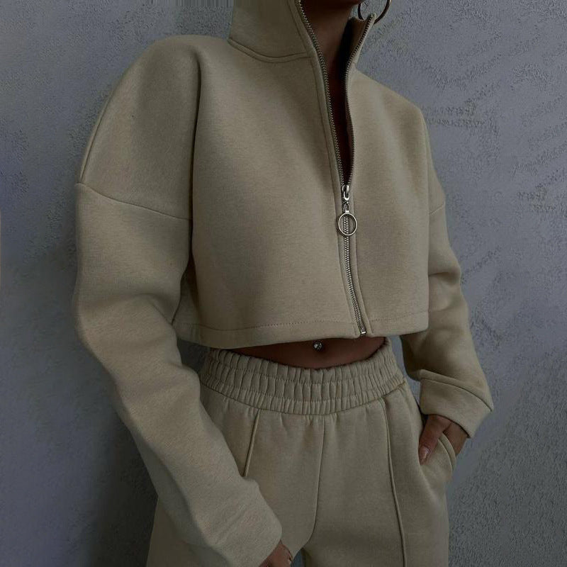 Damen Cropped Fleece-Jacke mit Reißverschluss EB