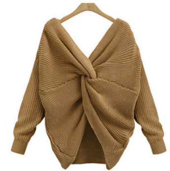 Damen Strickpullover mit einzigartigem Rückendesign und tiefem V-Ausschnitt EB
