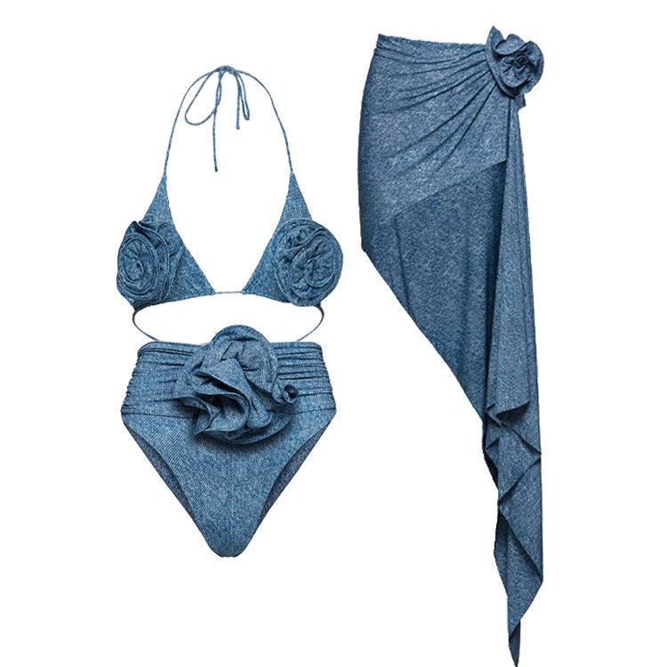 Damen Bikiniset mit eleganten Rüschen und stilvollem Überrock EB