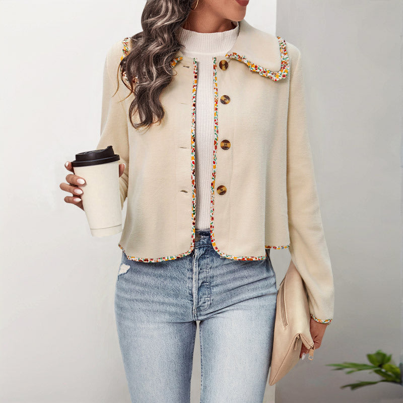 Damen elegante Jacke mit blumigen Akzenten und weichem Stoff EB