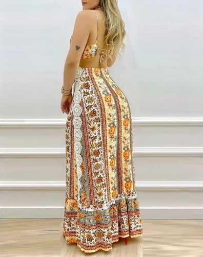 Damen Maxikleid mit frechem Floralprint und elastischem Taillenband EB