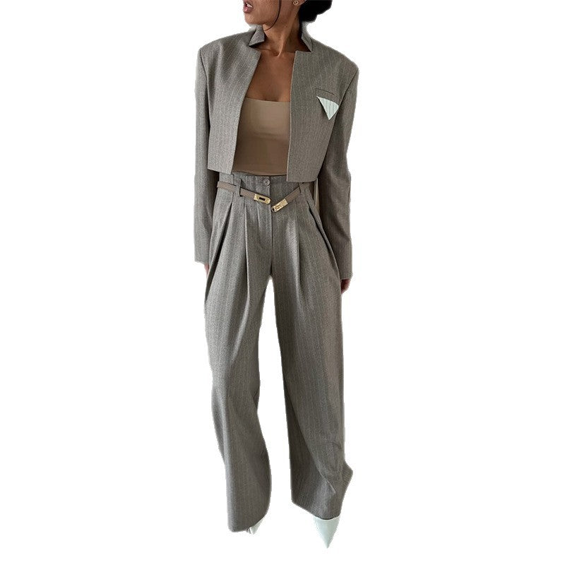 Damen modisches cropped Blazer-Ensemble mit weitem Hosen EB