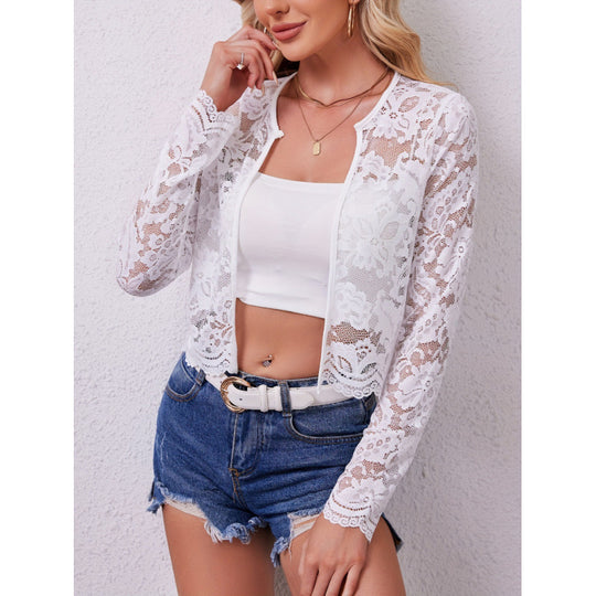 Damen Spitzenjacke mit floralen Mustern und langen Ärmeln EB