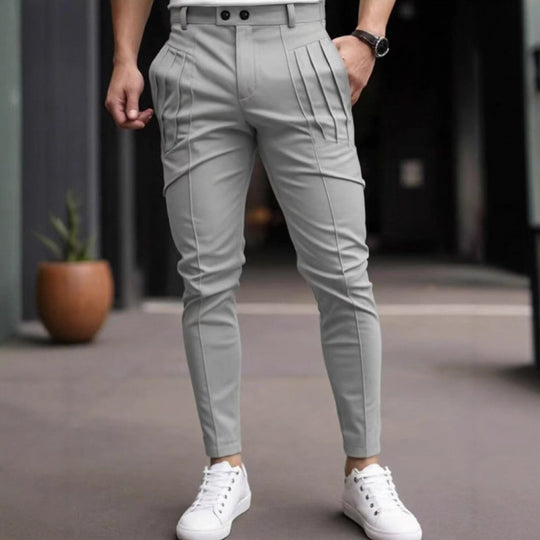 Herren stylische Slim-Fit Anzughose mit plissiertem Design EB