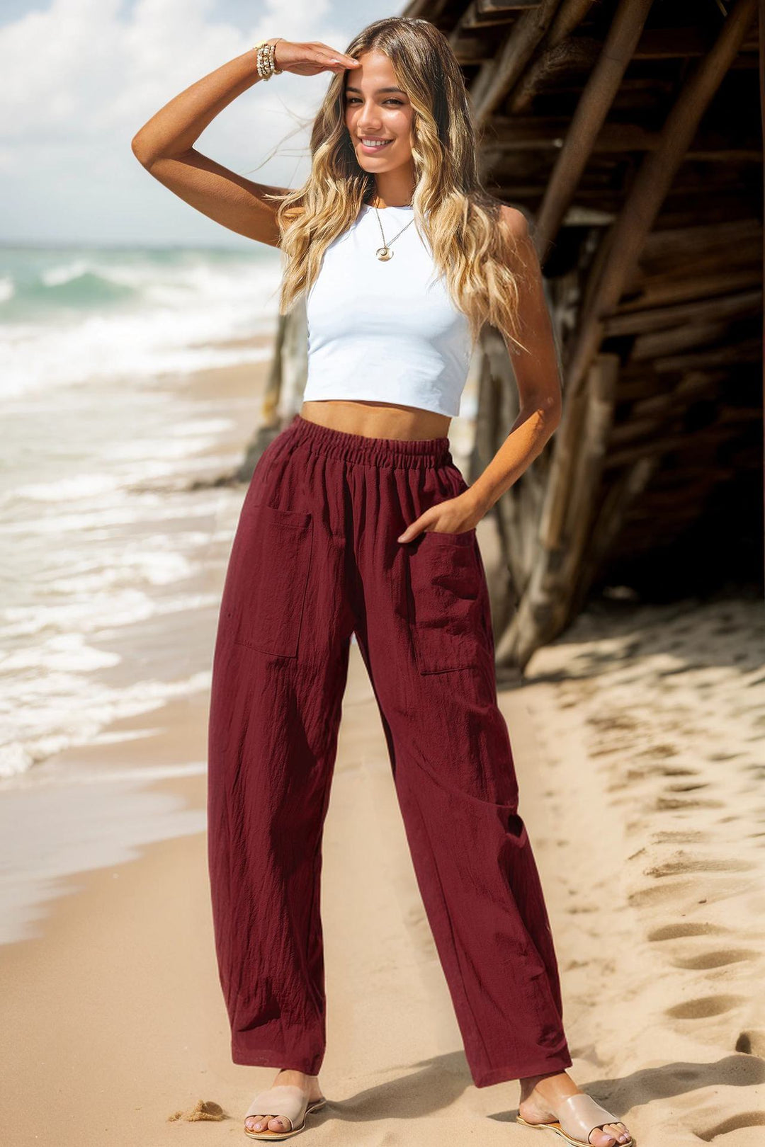 Damen lässige Leinenhose mit praktischen Seitentaschen EB