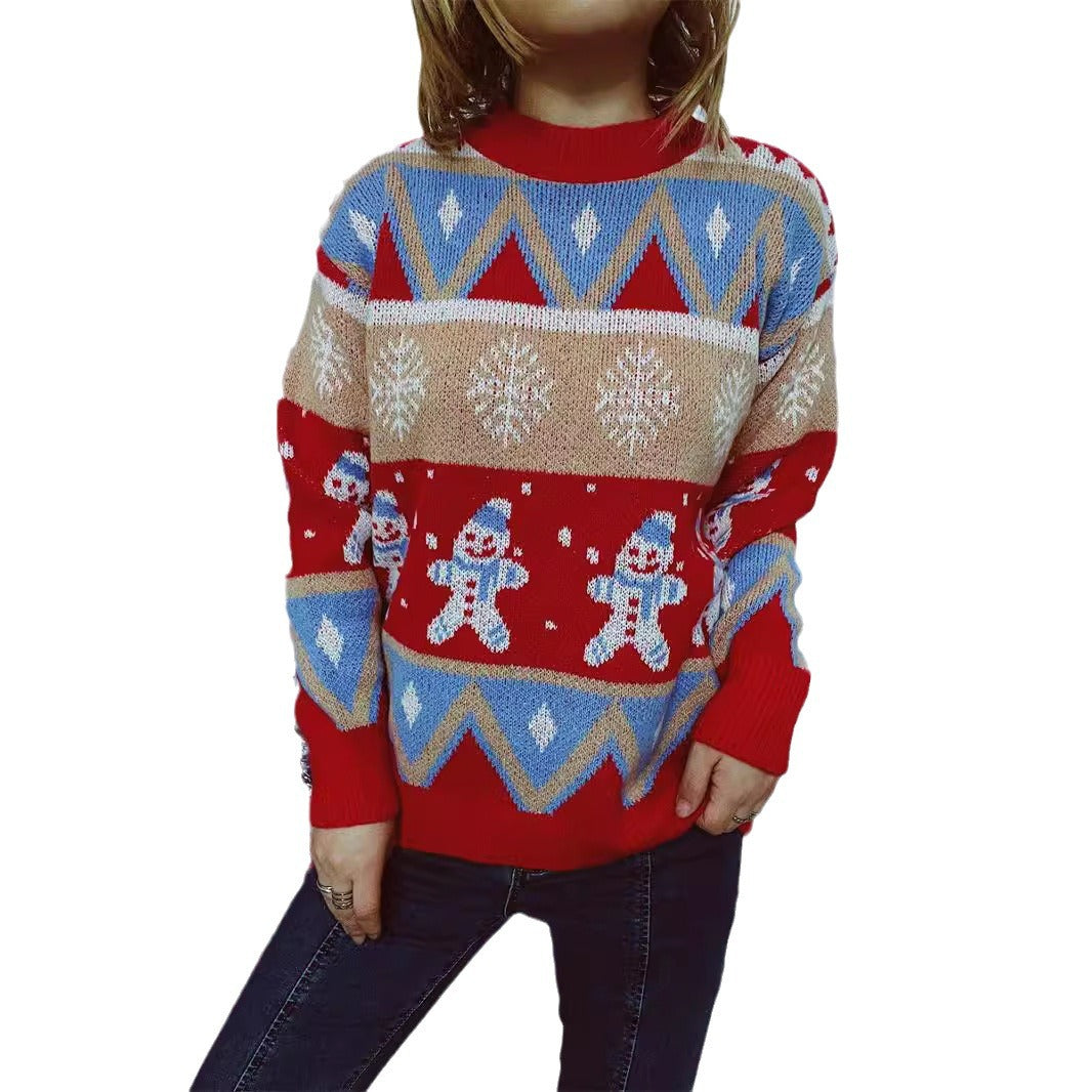 Damen Festlicher Strickpullover mit fröhlichem Weihnachtsmotiv und lässigem Schnitt EB