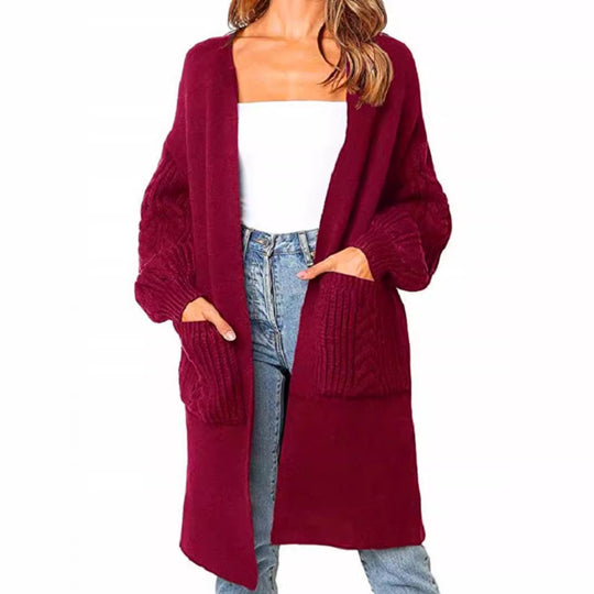 Damen gemütliche Strickjacke mit Taschen EB