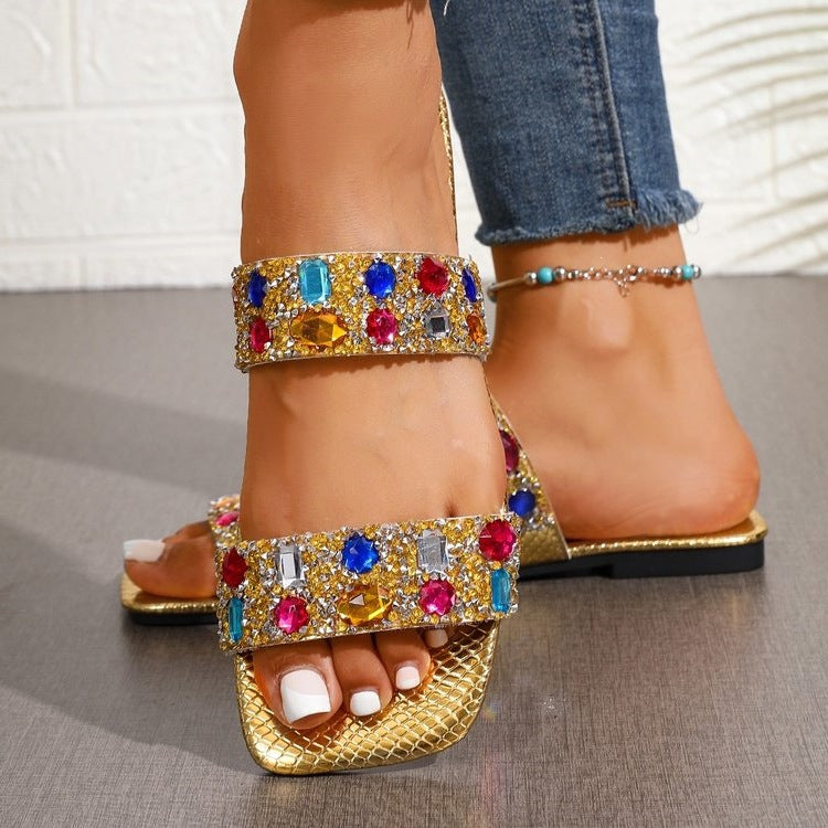 Damen elegante Flip-Flops mit funkelnden Stein-Applikationen EB